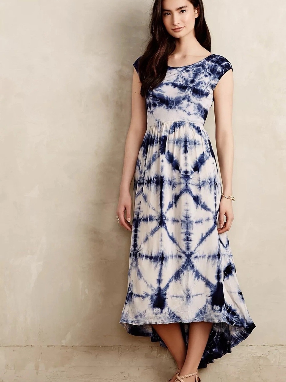 Anthropologie The Odells Blue and White Tie-Dye Maxi Dress sz S
